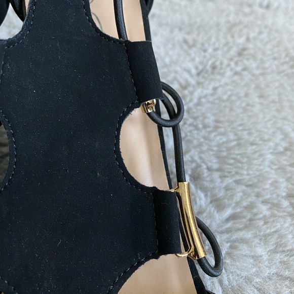 Forever Black Suede Wedges with Gold Accents - Picture 8 of 12